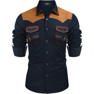 Men's Western Cowboy Shirt Navy Blue